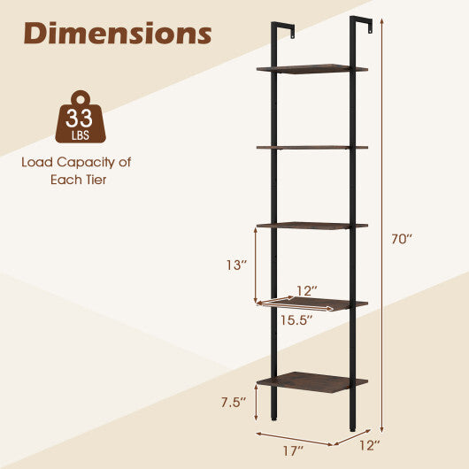 5 Tier Wall Mount Ladder Shelf with Anti-Tipping Kits for Home Office-Rustic Brown LuxuryLifeWay Online Store
