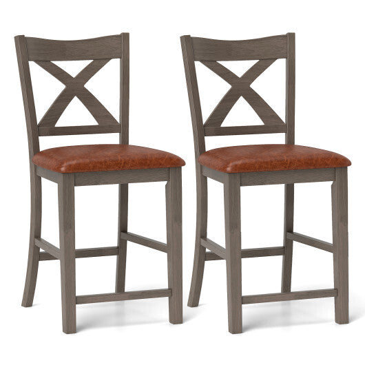 Bar Stools Set of 2 with Cross Back and Faux Leather Upholstered Seat-Gray LuxuryLifeWay Online Store