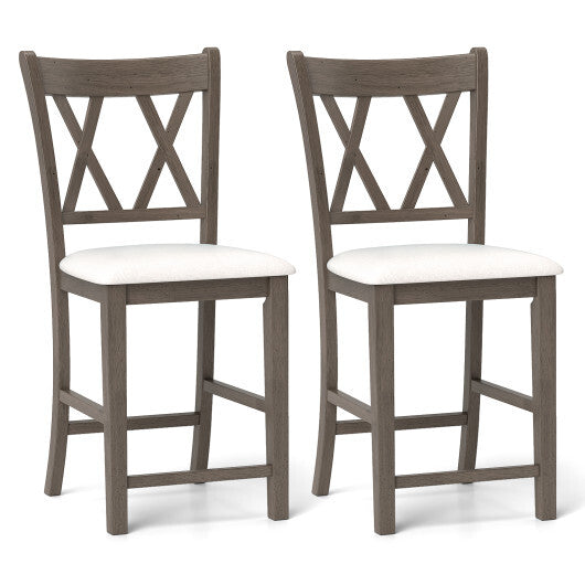 Set of 2 Bar Stools with Cross Back and Linen Fabric Upholstered Seat-Beige LuxuryLifeWay Online Store