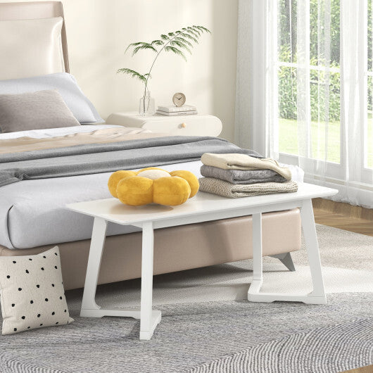 42 Inch Modern Entryway Bench Long Dining Bench with Rubber Wood Legs-White LuxuryLifeWay Online Store