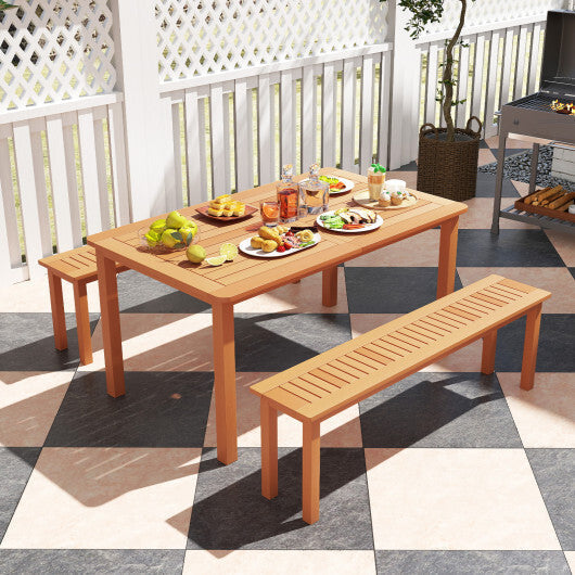 Outdoor 59 Inch Long Patio Dining Backless Wooden Bench with Teak Oil Finish