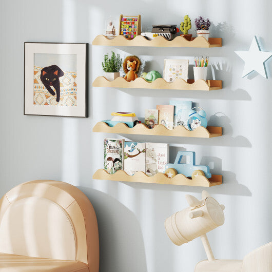 24 Inch Kids Bookshelf Set of 4 Wall-Mounted Picture Ledge Shelf-Natural LuxuryLifeWay Online Store