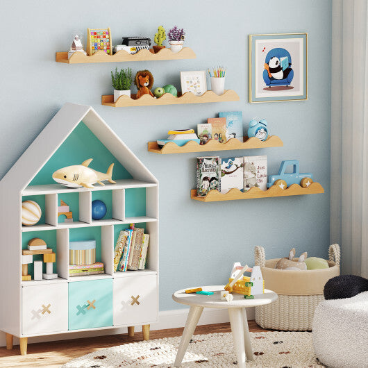 24 Inch Kids Bookshelf Set of 4 Wall-Mounted Picture Ledge Shelf-Natural LuxuryLifeWay Online Store