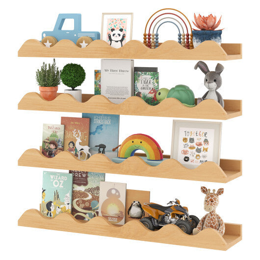 24 Inch Kids Bookshelf Set of 4 Wall-Mounted Picture Ledge Shelf-Natural LuxuryLifeWay Online Store