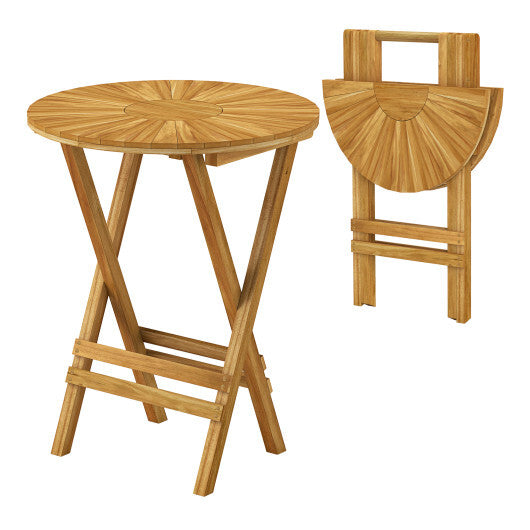Patio Folding Side Table Teak Wood Round End Table with Slatted Tabletop and X-Shaped Frame LuxuryLifeWay Online Store