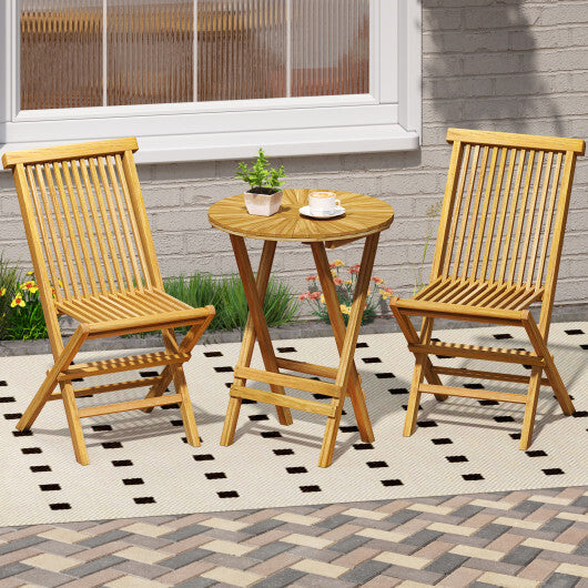 Patio Folding Side Table Teak Wood Round End Table with Slatted Tabletop and X-Shaped Frame LuxuryLifeWay Online Store