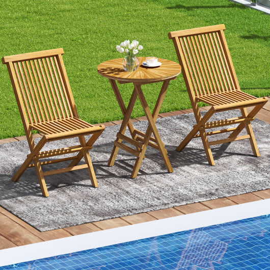 Patio Folding Side Table Teak Wood Round End Table with Slatted Tabletop and X-Shaped Frame LuxuryLifeWay Online Store
