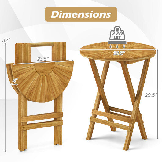 Patio Folding Side Table Teak Wood Round End Table with Slatted Tabletop and X-Shaped Frame LuxuryLifeWay Online Store