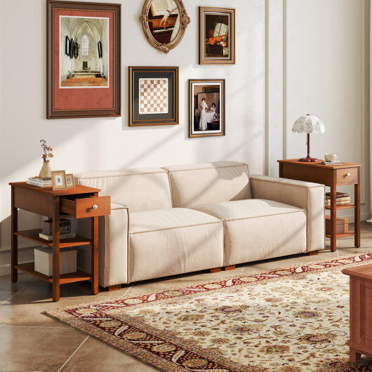 3-Tier Narrow End Table with Drawer and Storage Shelves Set of 2-Brown LuxuryLifeWay Online Store