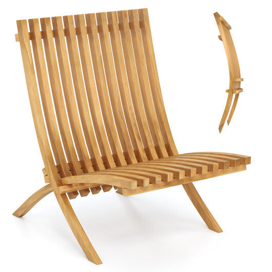 Folding Teak Wood Outdoor Lounge Chair with Slatted Seat and Backrest LuxuryLifeWay Online Store
