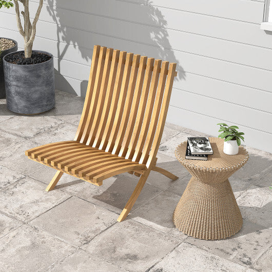 Folding Teak Wood Outdoor Lounge Chair with Slatted Seat and Backrest LuxuryLifeWay Online Store
