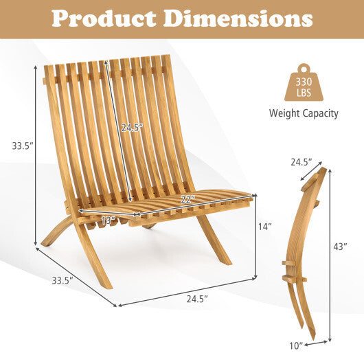 Folding Teak Wood Outdoor Lounge Chair with Slatted Seat and Backrest LuxuryLifeWay Online Store