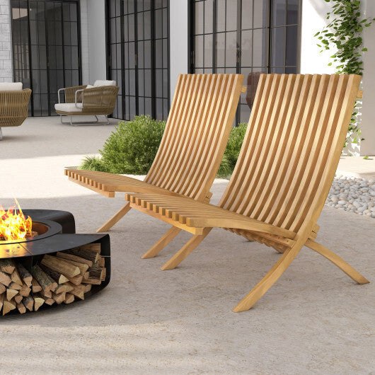 Folding Teak Wood Outdoor Lounge Chair with Slatted Seat and Backrest LuxuryLifeWay Online Store