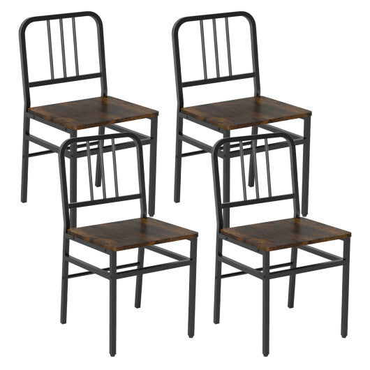 Dining Chairs Set of 4 with Slatted Backrest & Metal Frame and Wooden Seat-Rustic Brown LuxuryLifeWay Online Store