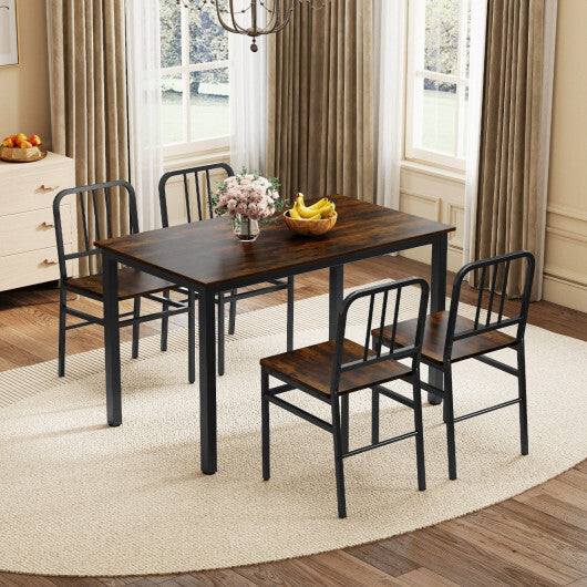 Dining Chairs Set of 4 with Slatted Backrest & Metal Frame and Wooden Seat-Rustic Brown LuxuryLifeWay Online Store