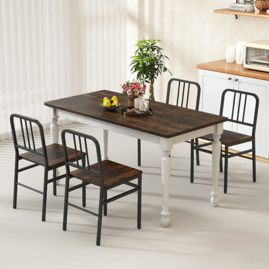 Dining Chairs Set of 4 with Slatted Backrest & Metal Frame and Wooden Seat-Rustic Brown LuxuryLifeWay Online Store