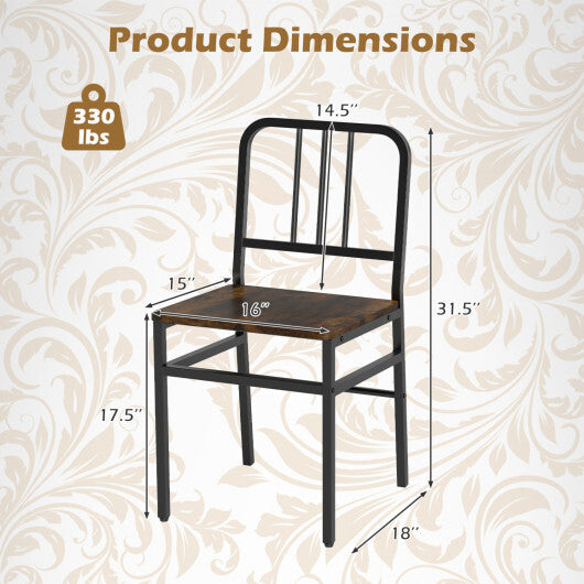 Dining Chairs Set of 4 with Slatted Backrest & Metal Frame and Wooden Seat-Rustic Brown LuxuryLifeWay Online Store