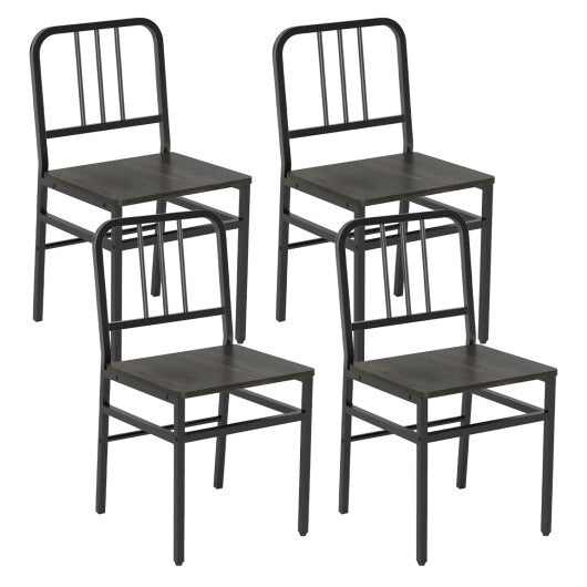 Dining Chairs Set of 4 with Slatted Backrest & Metal Frame and Wooden Seat-Rustic Brown LuxuryLifeWay Online Store