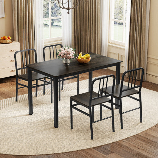 Dining Chairs Set of 4 with Slatted Backrest & Metal Frame and Wooden Seat-Rustic Brown LuxuryLifeWay Online Store