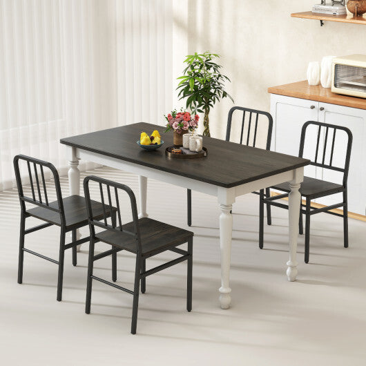 Dining Chairs Set of 4 with Slatted Backrest & Metal Frame and Wooden Seat-Rustic Brown LuxuryLifeWay Online Store