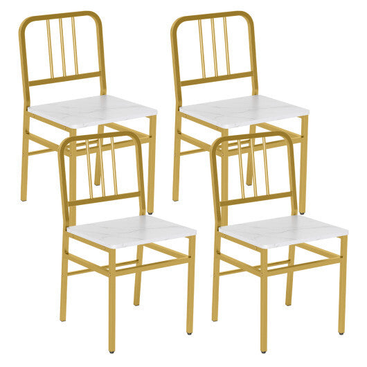 Dining Chairs Set of 4 with Slatted Backrest & Metal Frame and Wooden Seat-Rustic Brown LuxuryLifeWay Online Store