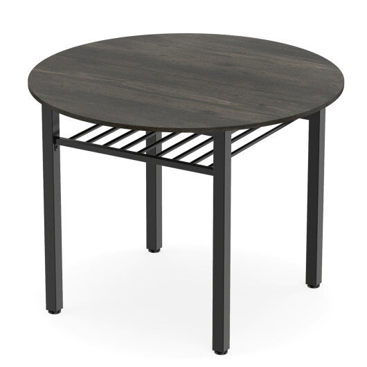 40" Round Kitchen Table with Storage Shelf and Metal Frame for 4 People-Gray LuxuryLifeWay Online Store