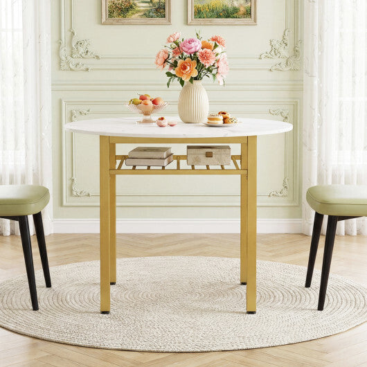 40" Round Kitchen Table with Storage Shelf and Metal Frame for 4 People-Gray