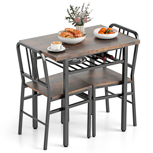 3-Piece Dining Table Set with Rectangular Kitchen Table and 2 Chairs-Rustic Brown LuxuryLifeWay Online Store