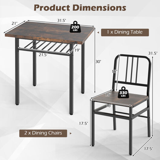 3-Piece Dining Table Set with Rectangular Kitchen Table and 2 Chairs-Rustic Brown LuxuryLifeWay Online Store