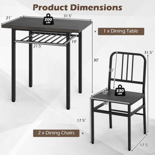 3-Piece Dining Table Set with Rectangular Kitchen Table and 2 Chairs-Rustic Brown LuxuryLifeWay Online Store