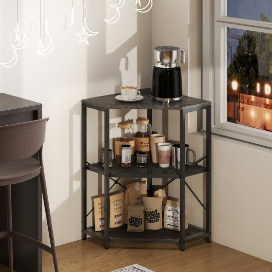 Corner Printer Stand with Power Outlet 3-Tier Storage Rack with Adjustable Shelf-Black LuxuryLifeWay Online Store