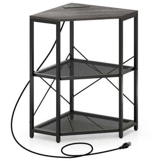 Corner Printer Stand with Power Outlet 3-Tier Storage Rack with Adjustable Shelf-Black LuxuryLifeWay Online Store
