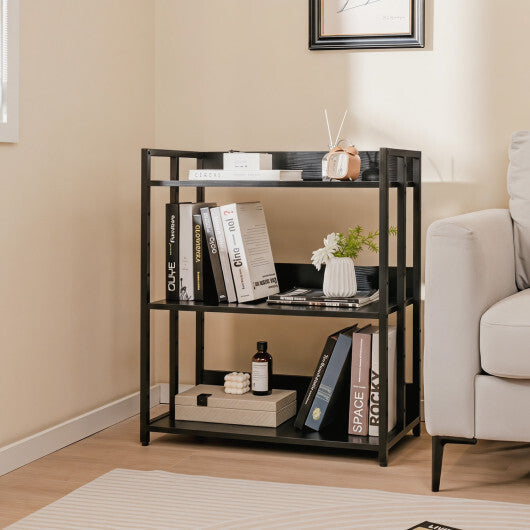 3-Tier Corner Bookshelf with Adjustable Shelves and Anti-Toppling Device for Study-Black LuxuryLifeWay Online Store