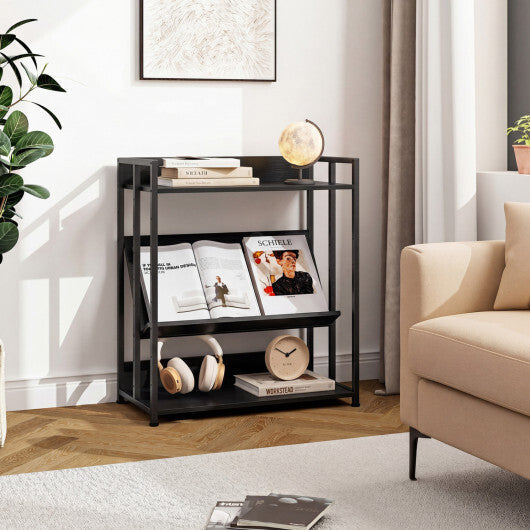 3-Tier Corner Bookshelf with Adjustable Shelves and Anti-Toppling Device for Study-Black LuxuryLifeWay Online Store