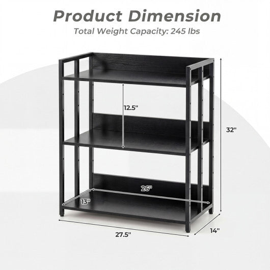 3-Tier Corner Bookshelf with Adjustable Shelves and Anti-Toppling Device for Study-Black LuxuryLifeWay Online Store