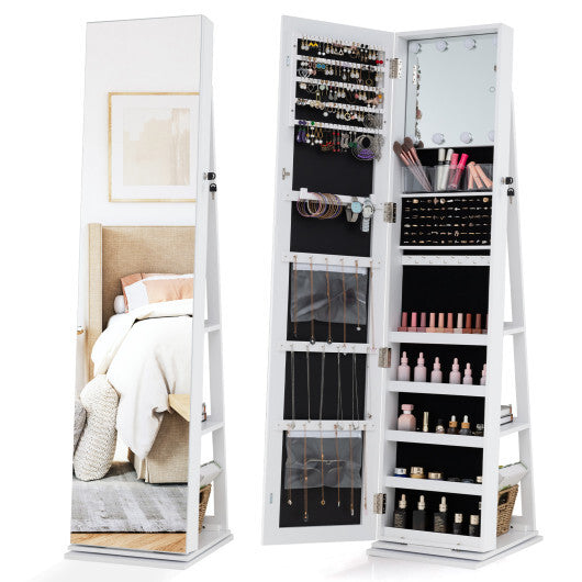 360 Swivel Jewelry Cabinet with Full Length Mirror-White LuxuryLifeWay Online Store