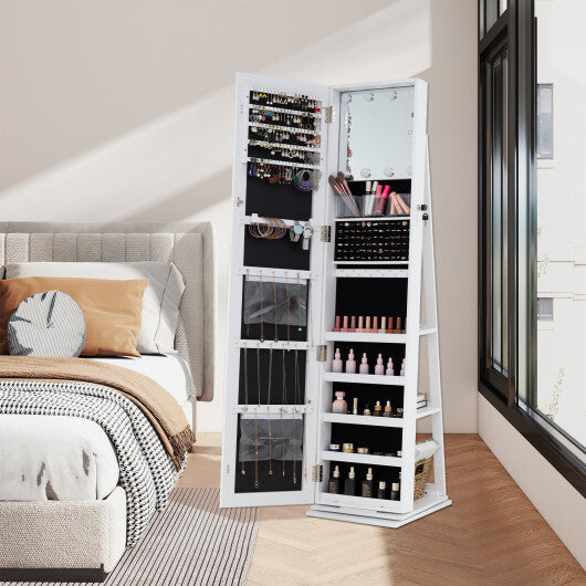 360 Swivel Jewelry Cabinet with Full Length Mirror-White LuxuryLifeWay Online Store