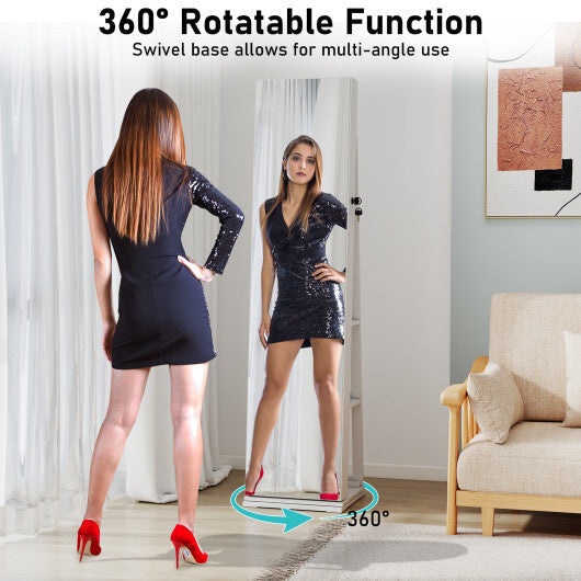 360 Swivel Jewelry Cabinet with Full Length Mirror-White LuxuryLifeWay Online Store