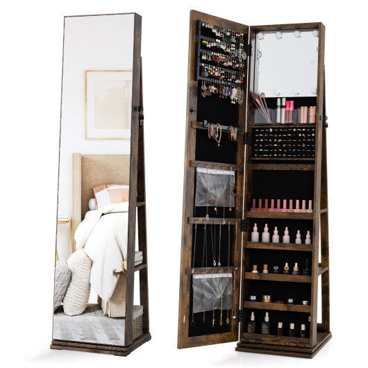 360 Swivel Jewelry Cabinet with Full Length Mirror-White LuxuryLifeWay Online Store