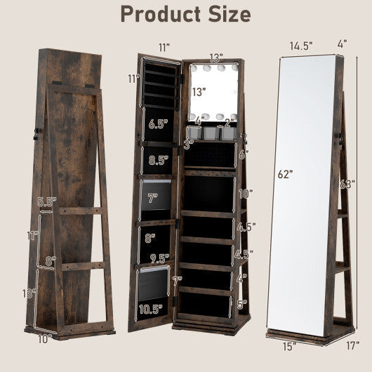 360 Swivel Jewelry Cabinet with Full Length Mirror-White LuxuryLifeWay Online Store