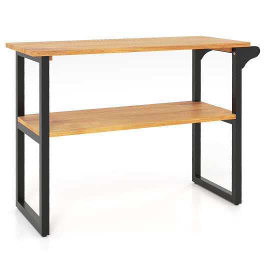 2-Tier Solid Teak Wood Bathroom Shelf with Towel Rack LuxuryLifeWay Online Store