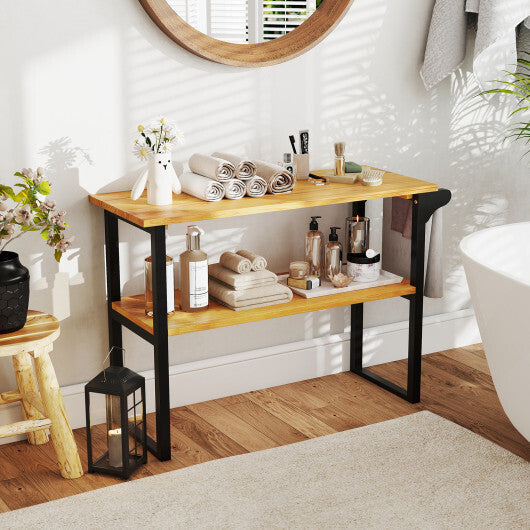 2-Tier Solid Teak Wood Bathroom Shelf with Towel Rack LuxuryLifeWay Online Store