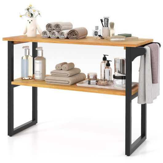 2-Tier Solid Teak Wood Bathroom Shelf with Towel Rack LuxuryLifeWay Online Store