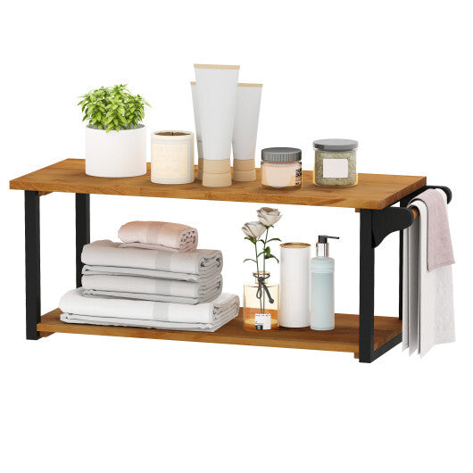 Teak Wood Wall Mounted Floating Shelves with Towel Bar LuxuryLifeWay Online Store