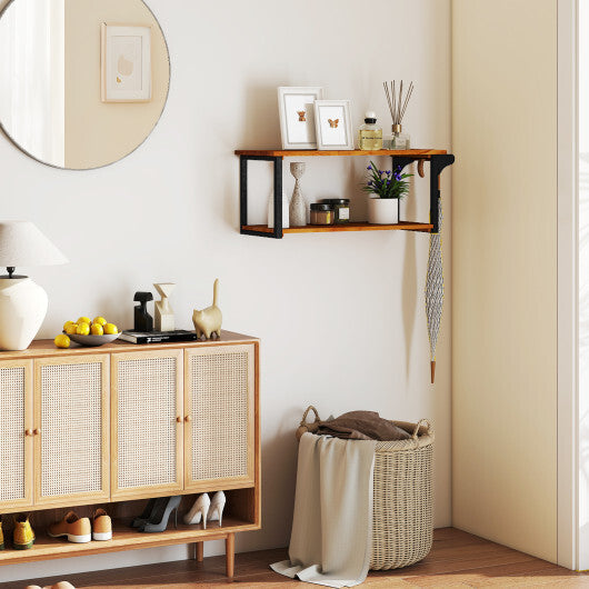 Teak Wood Wall Mounted Floating Shelves with Towel Bar LuxuryLifeWay Online Store