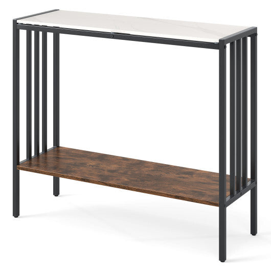 36 Inch Console Table 2-Tier Industrial Foyer Table with Sintered Stone Tabletop LuxuryLifeWay Online Store