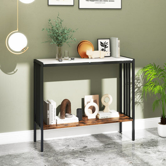 36 Inch Console Table 2-Tier Industrial Foyer Table with Sintered Stone Tabletop LuxuryLifeWay Online Store