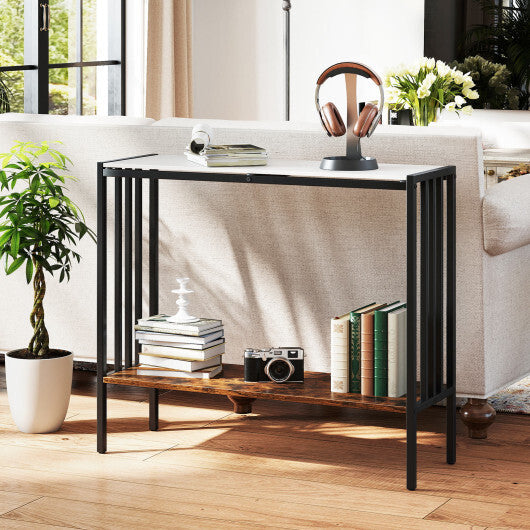 36 Inch Console Table 2-Tier Industrial Foyer Table with Sintered Stone Tabletop LuxuryLifeWay Online Store