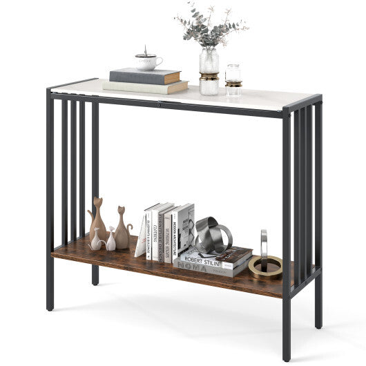 36 Inch Console Table 2-Tier Industrial Foyer Table with Sintered Stone Tabletop LuxuryLifeWay Online Store