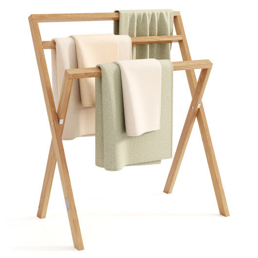 Freestanding Foldable Teak Wood Towel Rack with 3 Hanging Crossbars LuxuryLifeWay Online Store